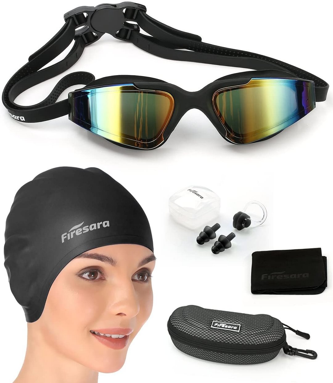 Swim Cap Swim Goggles, 3D Ergonomic Silicone Swimming Caps for Long Hair Women Short Hair Men Kids Adult