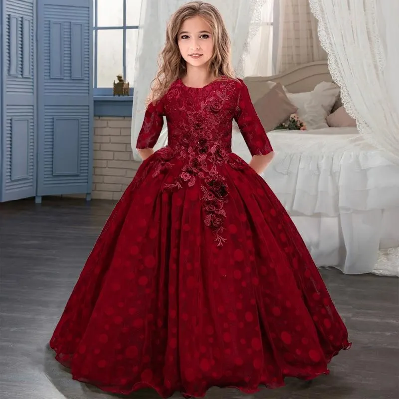 2021 Summer Long Sleeve Flower Girl Dress Elegant Kids Dresses For Girls Party And Wedding Bridesmaid Princess Dress 10 12 Years