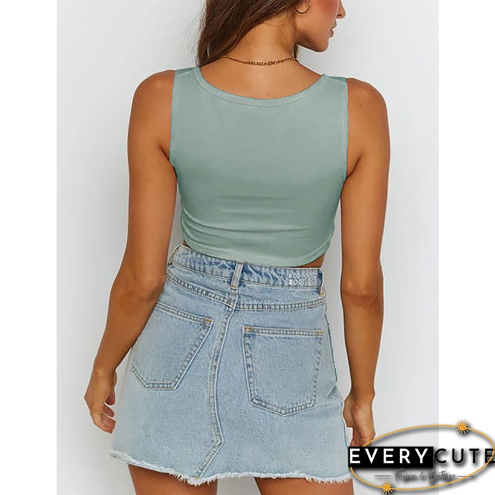 Mignonette Knit Rib Button Crop Top