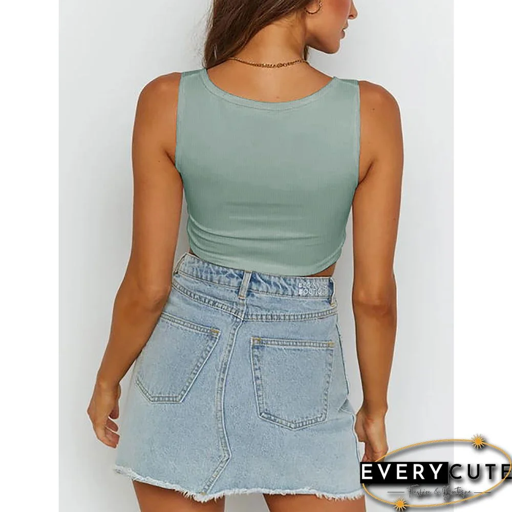 Mignonette Knit Rib Button Crop Top