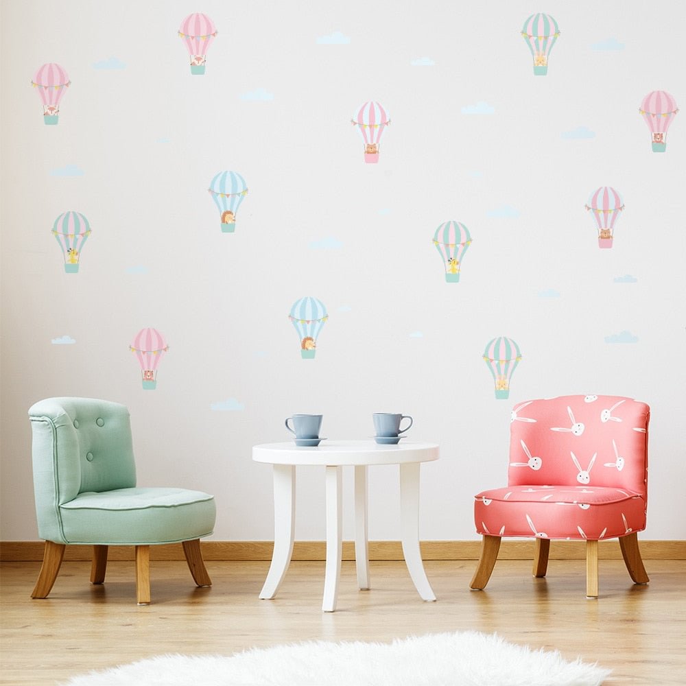 DIY Cartoon Animal Hot Air Balloon Wall Sticker For Kids Room Nursery Room Fidge Cabinet Decals Murals Home Decor
