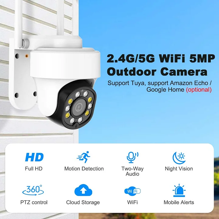 5MP Tuya WiFi IP Camera Outdoor 5G Wireless Video Surveillance