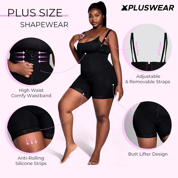 Xpluswear Design Plus Size Daily Shapewear Shorts Black One-Piece  High-Waisted Button-Down Strong Waistband