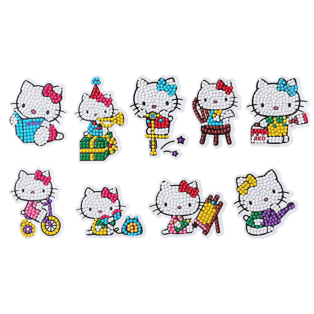9pcs Cartoon Cat DIY Diamond Painting Stickers Book Decor Adhesive Drawing