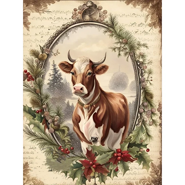 Cow In Retro Diary 30*40CM (Canvas) Full Round Drill Diamond Painting gbfke