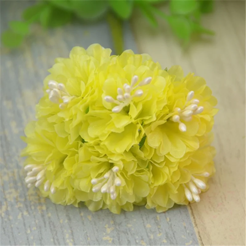 6pcs/lot  Silk Artificial Mini Rose Flowers Bouquet Multicolor Scrapbooking Fake Flower Stamen  Wedding  Decoration Diy Handmade