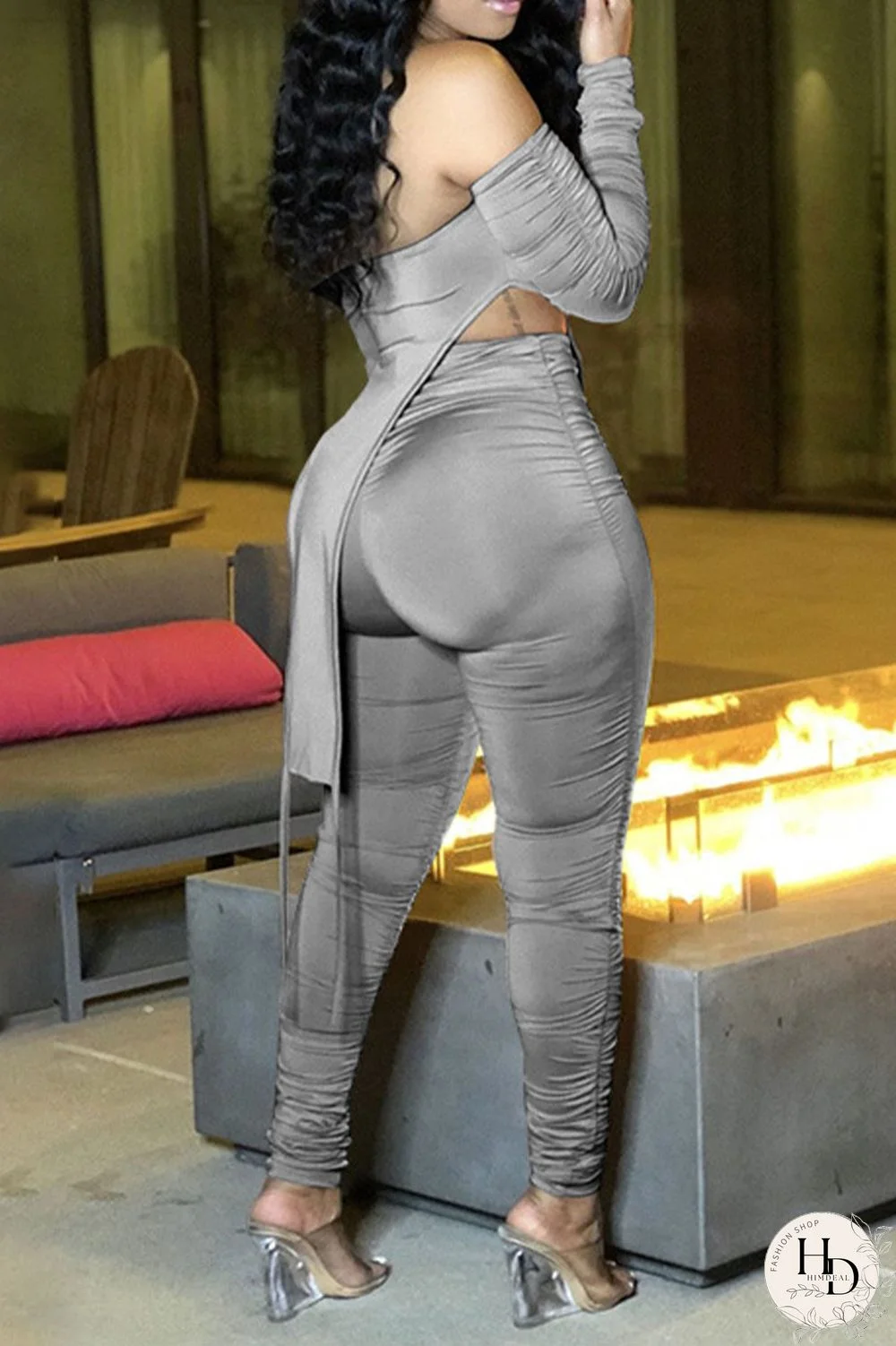 Black Sexy Solid Split Joint Bateau Neck Two Pieces