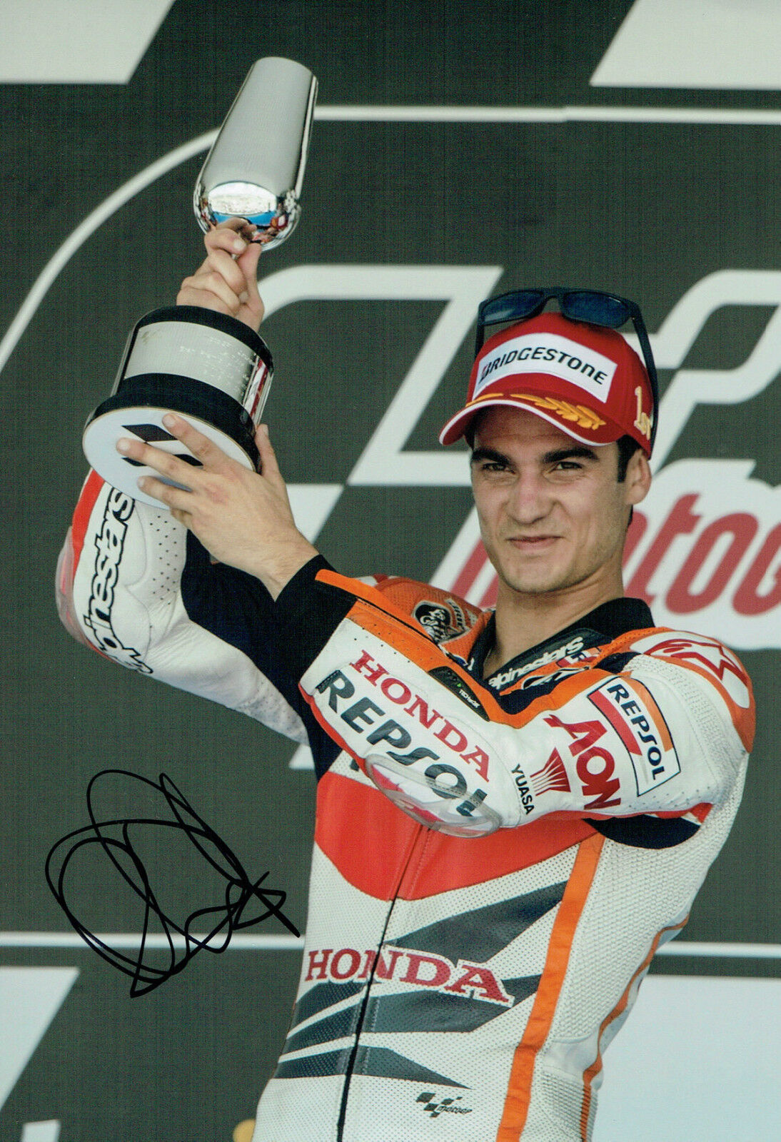 Dani PEDROSA SIGNED Repsol Honda MOTOGP 12x8 Podium Photo Poster painting AFTAL COA Autograph