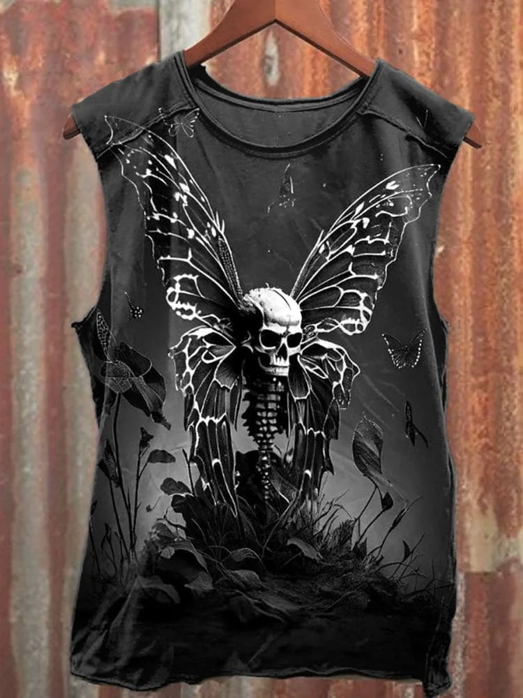 Unisex Black Butterfly Art Illustration Printed Casual Cotton Tank Top Eagerlys