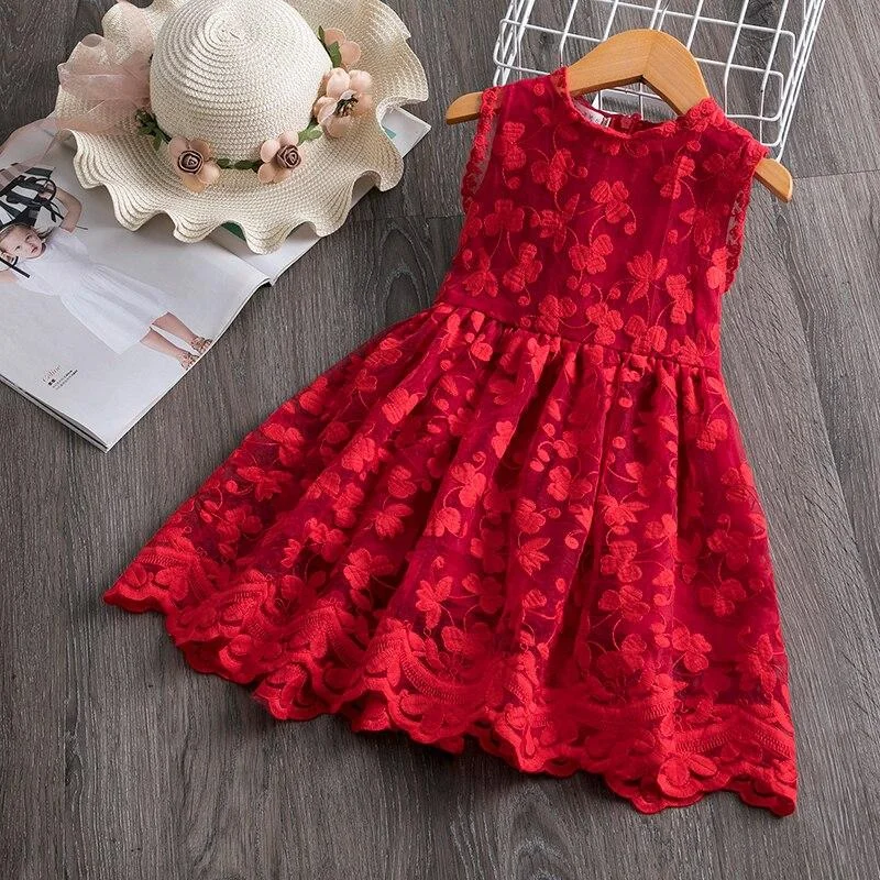 Summer Fancy Pretty Girl Dress Birthday Party Princess Dress Lace Ball Gown Elegant Colourful Dress Casual Dress Funny Size 3-8T