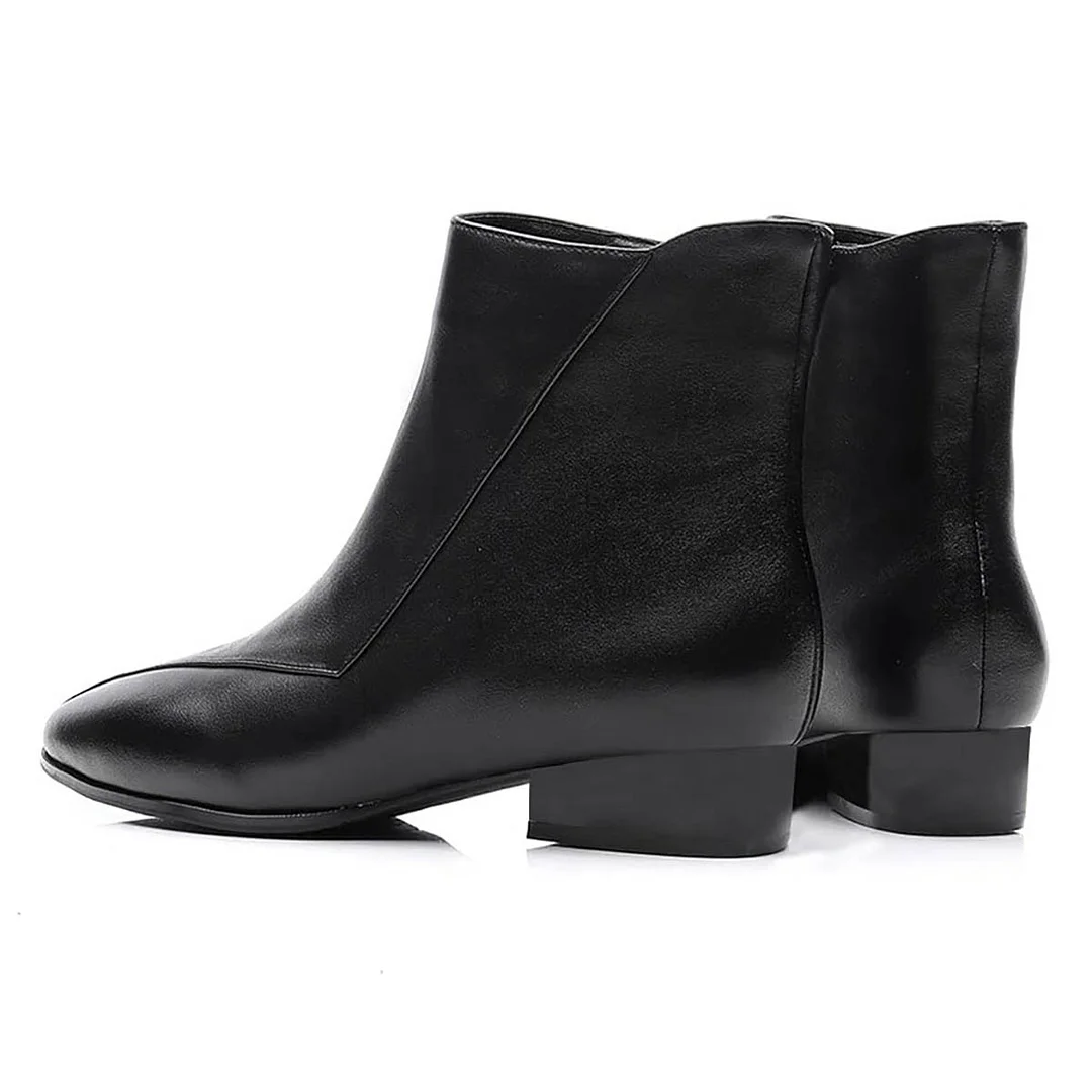 Black Pointed Toe Side Zipper Black Heel Classic Ankle Booties