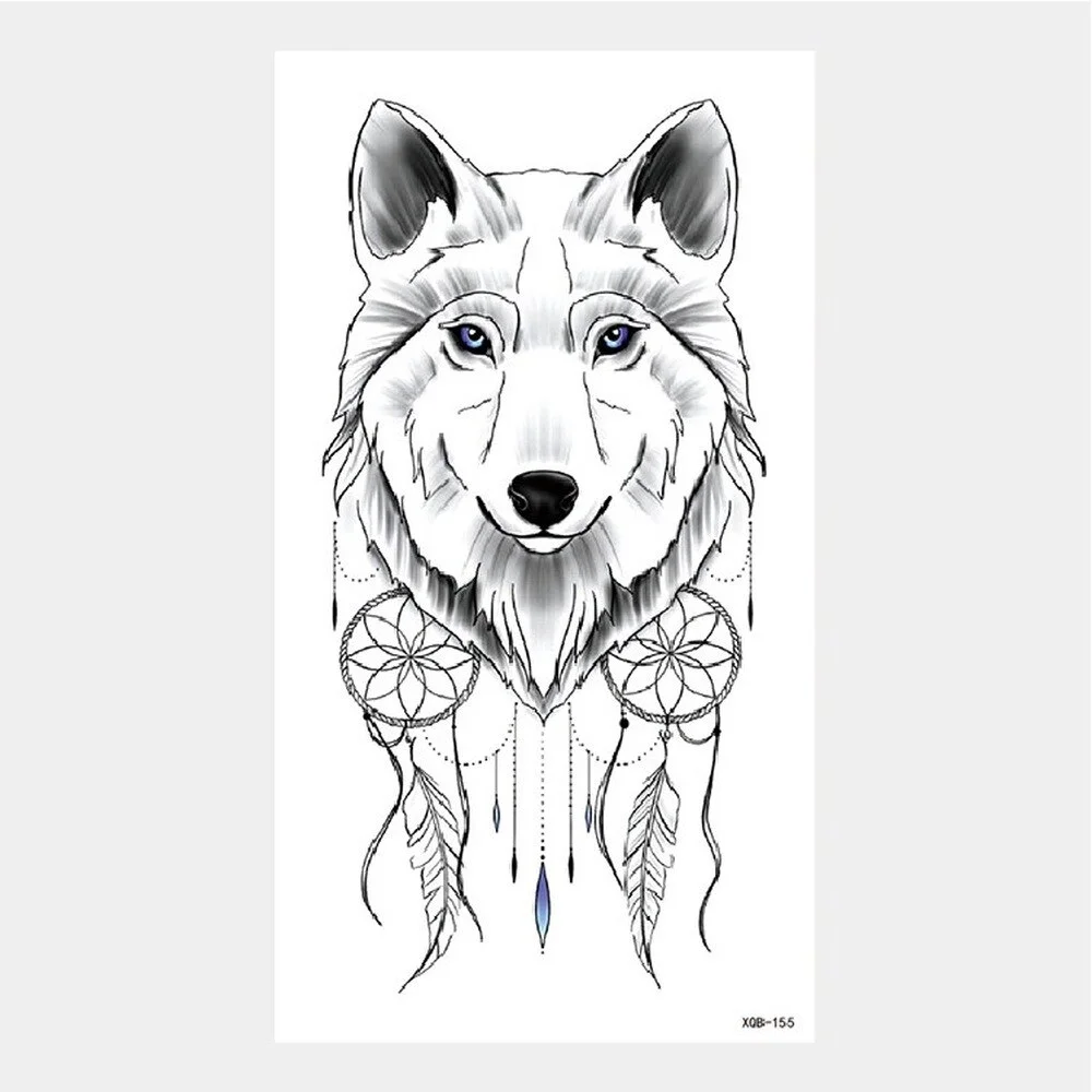 Sdrawing Tattoo Stickers Animal Tatoo Sticker Flying Dragon Wolf Head Tiger Dream Catcher Fake Tatto Body Art Makeup Stickers