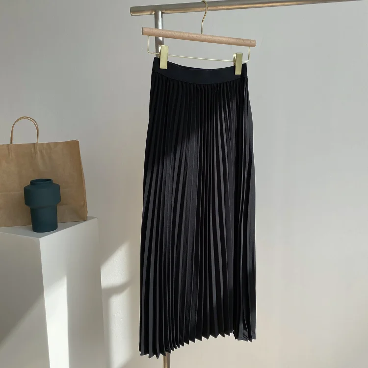 Simple Solid Color Pleated High Waist Skirt - yankia