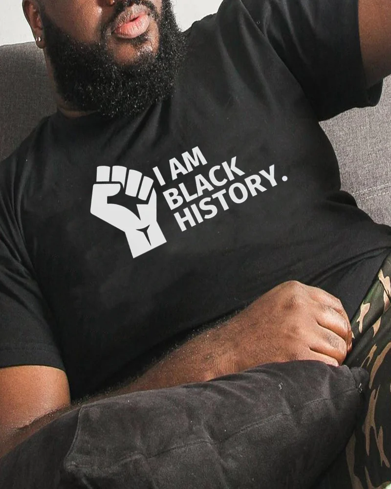 Simple I Am Black Historical Alphabet Print Oversized Short Sleeve T-Shirt