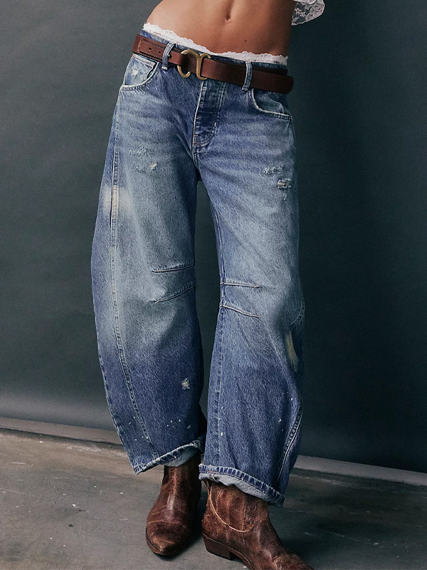 Solid Color Denim Trousers hjn Shicloths