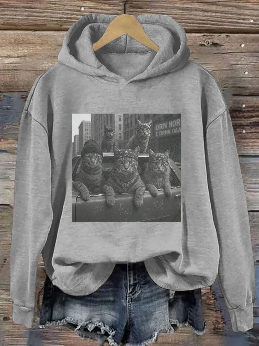 Funny Cat Gang Vintage Hoodie