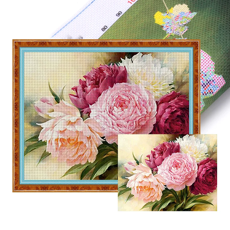 Peony (50*40cm) 18CT Stamped Cross Stitch gbfke