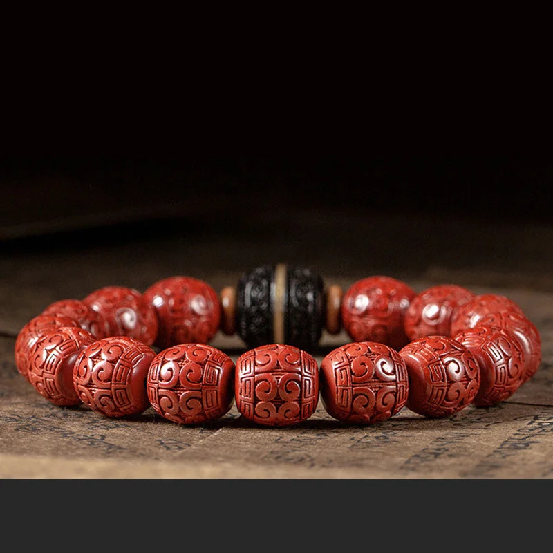 Natural Cinnabar Ebony Calm Blessing Charm Bracelet