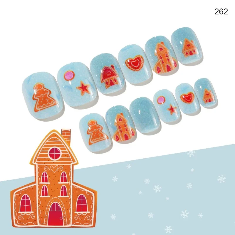 24pcs Box Christmas Series Full Coverage Child/Adult Fake Nails Press Self-adhesive Nail Tips Cute Kids Fake Nails