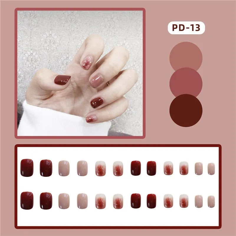 24pcs Leopard Theme Full Cover False Nail Tips Black Heart Line Transparent Stiletto French Fake Nails With Glue Detachable Tips-Nail Inspo