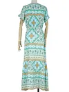 Ethnic Printed Short Sleeve Deep V-Neck Maxi Dress