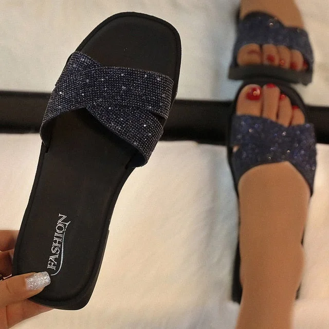 Slide For Women 2020 Home Indoor Footwear Summer Crystal Flat Fashion Shoes Women's Female Glitter Women Slippers Drop Shipping
