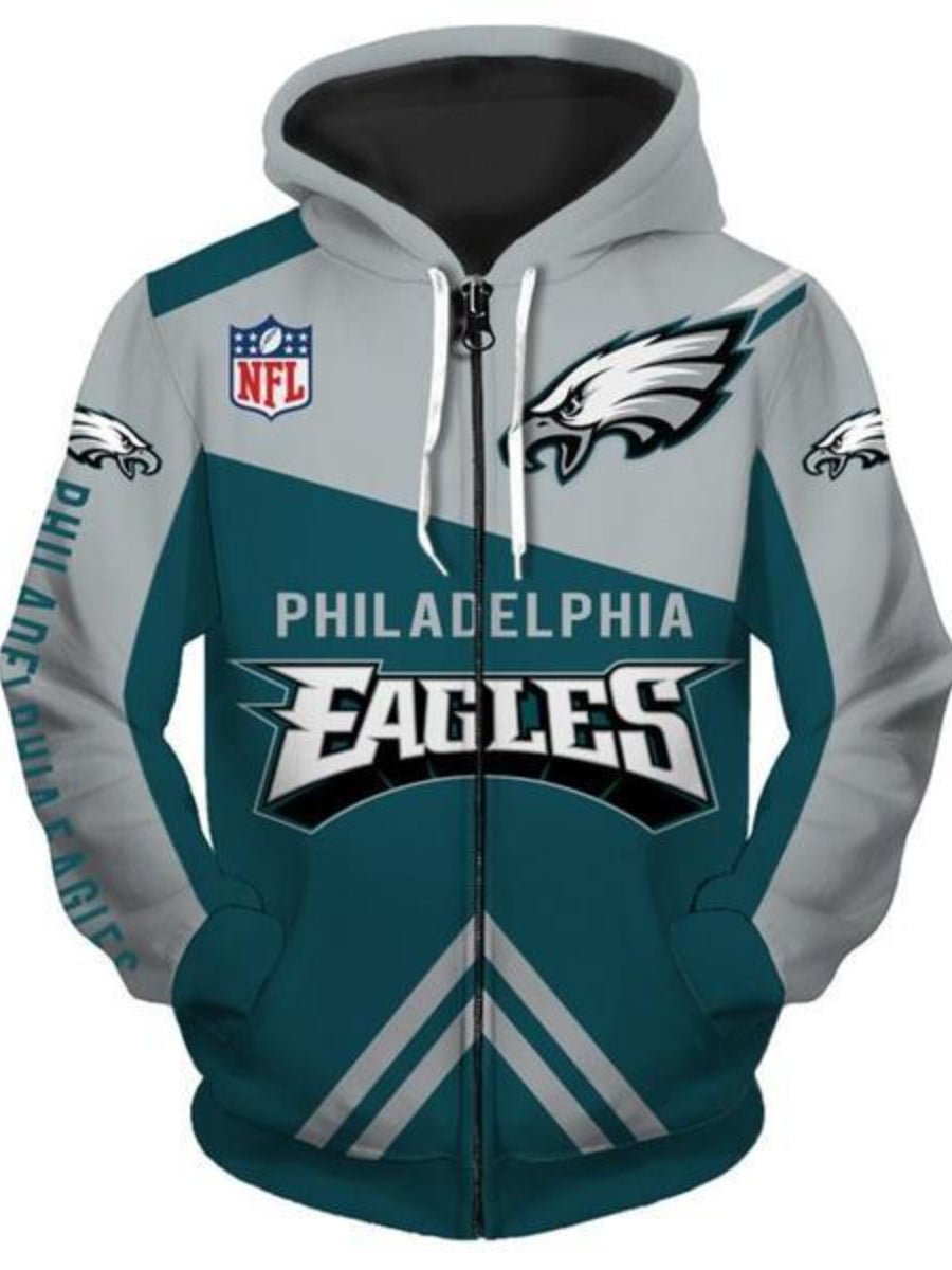 Men Philadelphia Eagles Hoodie NFL 3D Digital Floral Zip Up Hoodie