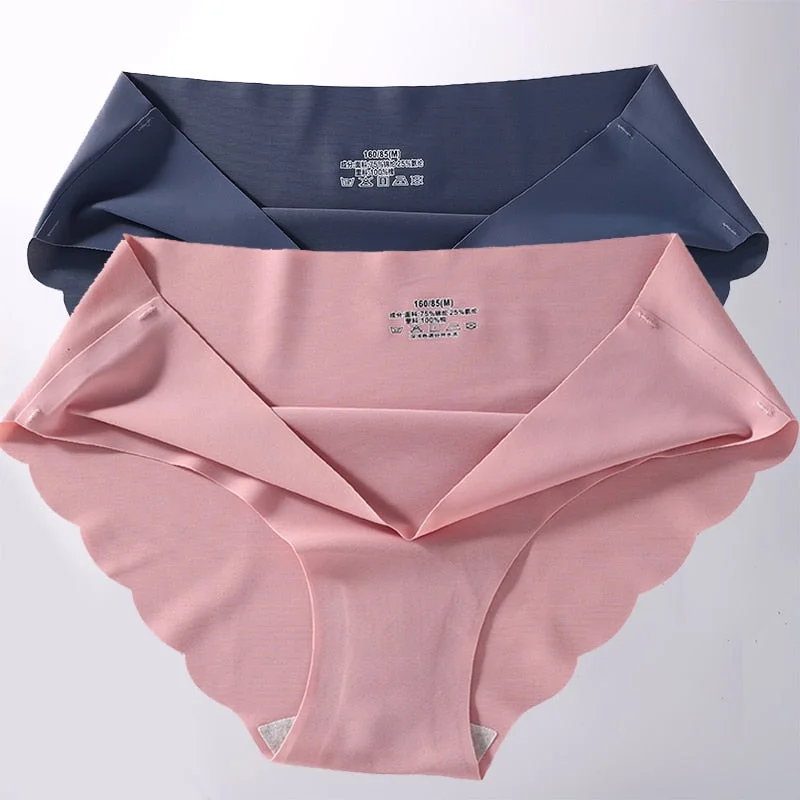 FINETOO 2PCS/Set M-XL Seamless Ice Silk Sexy Women Panties Pantys 7 Solid Colors Breathable Pantys Underwear For Girls Lingerie