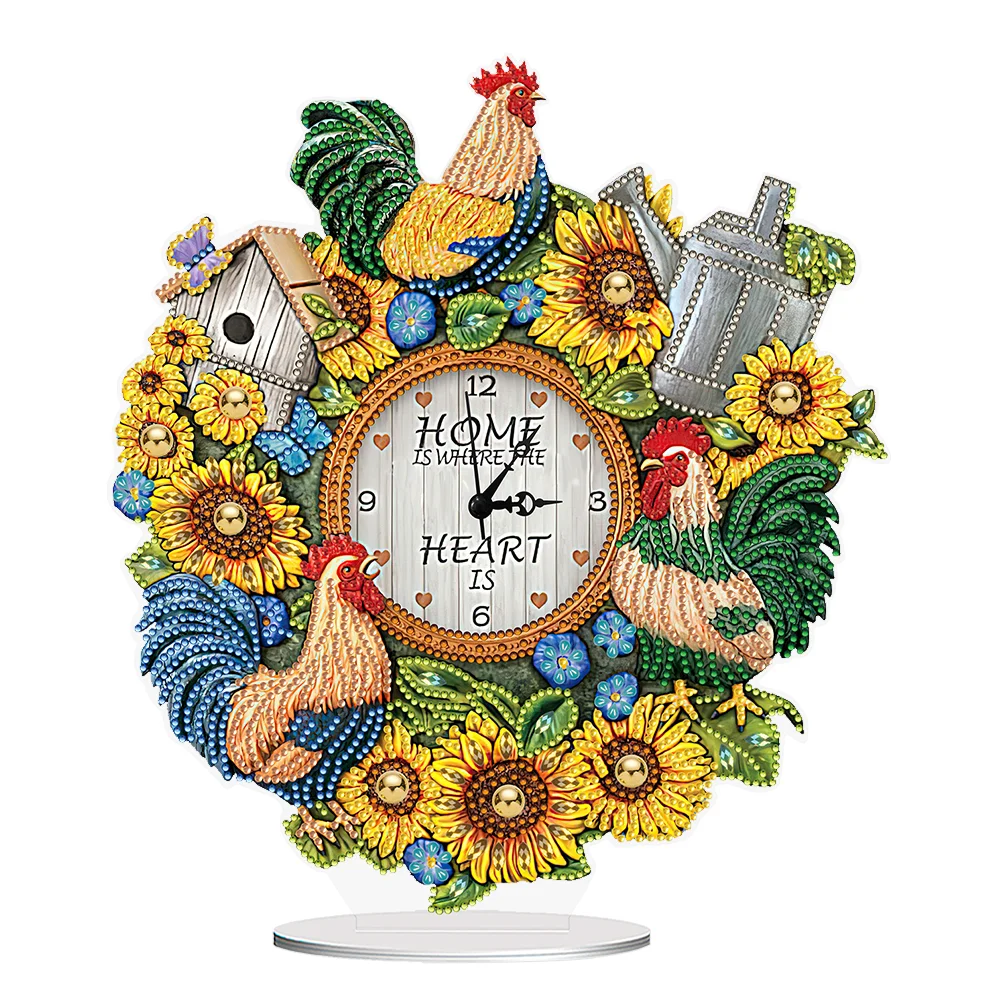 DIY Sunflower Cock Special Shape Acrylic Diamond Painting Clock Art Craft