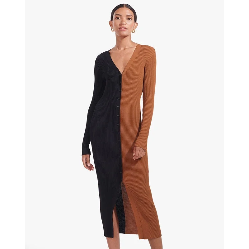 Women's High Waist Long Dress With Contrast Color Design