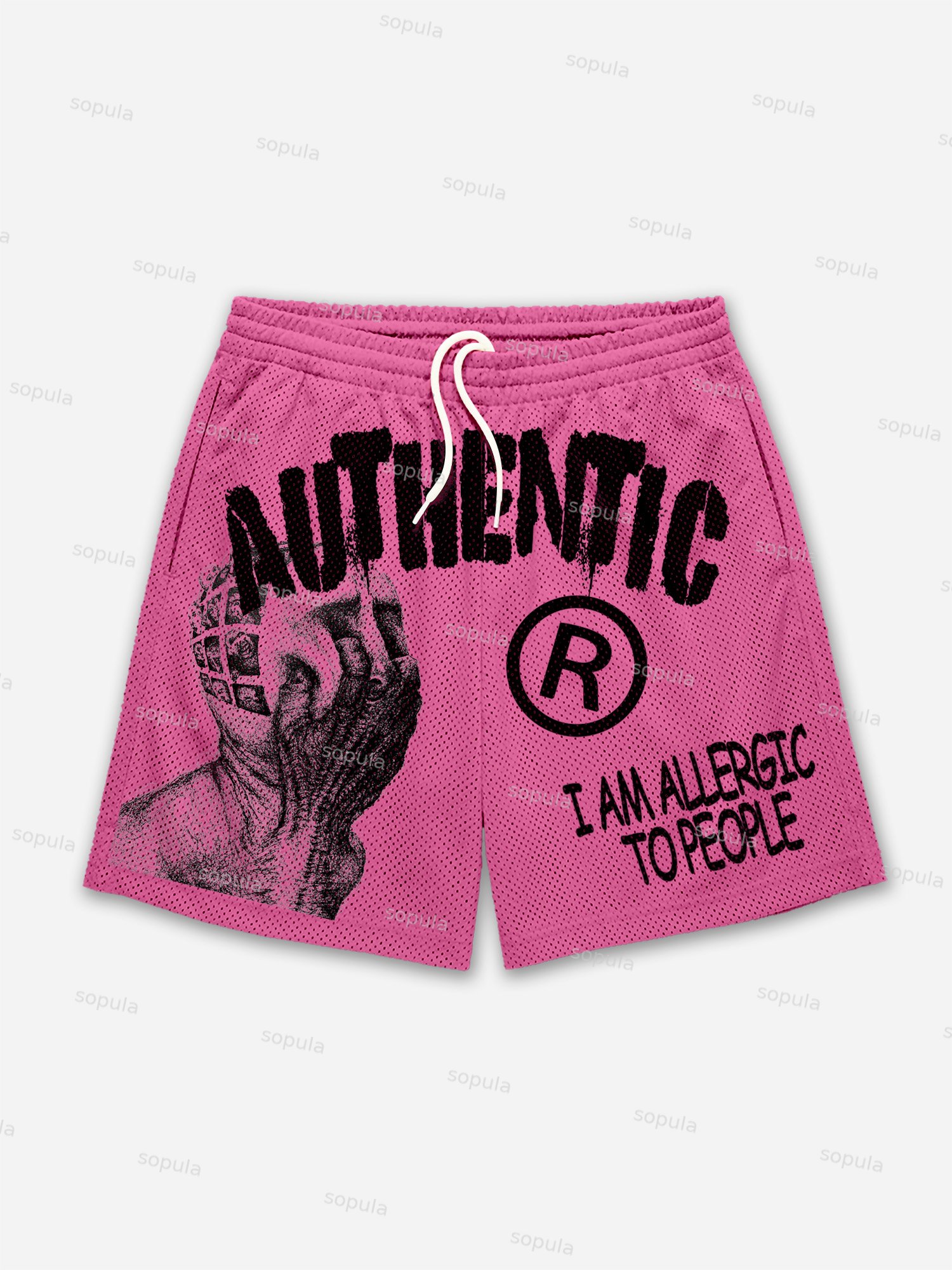 I Am Allergic To People Graphic Print Mesh Shorts