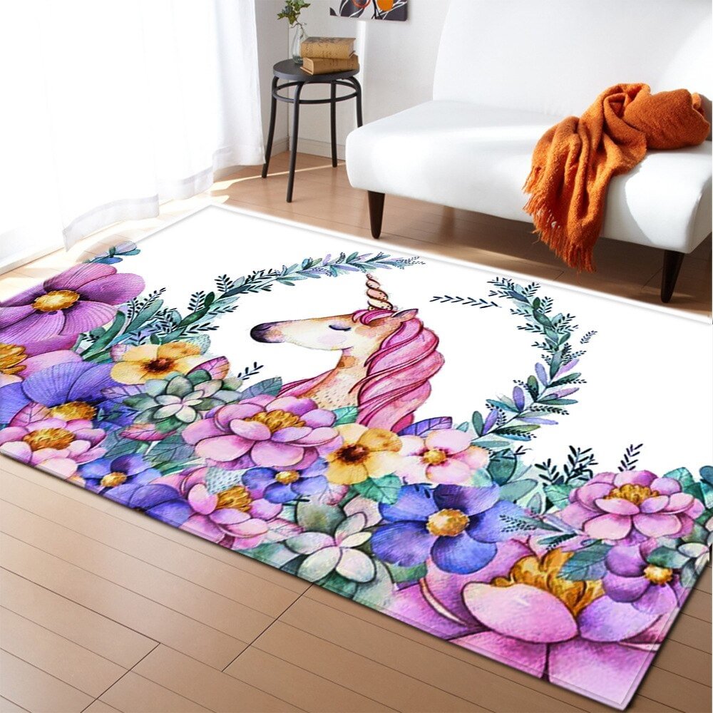 Nordic 3D Unicorn Cartoon Animal Carpet Children's Room Bedroom Coffee Table Living Room Decorative Carpet