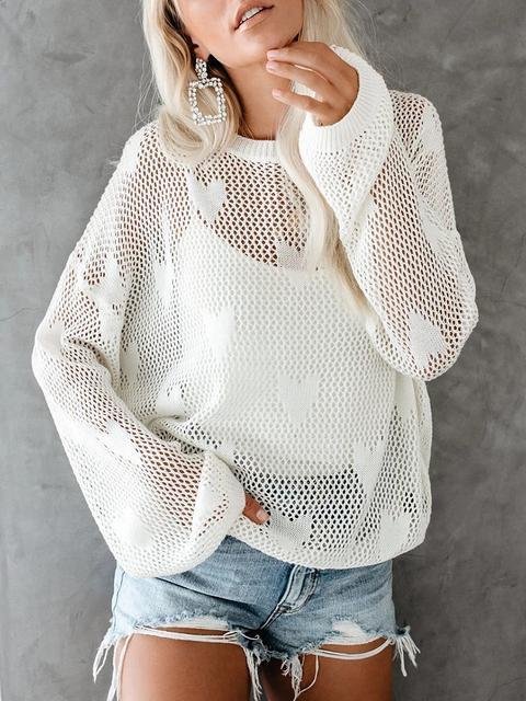 Heart Hollow Out Loose Sweater - Shop Trendy Women's Clothing | LoverChic