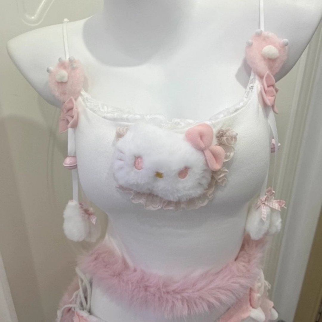 Lovingerie - Cute Kitten Suspender Jeans Sexy Lingerie Set