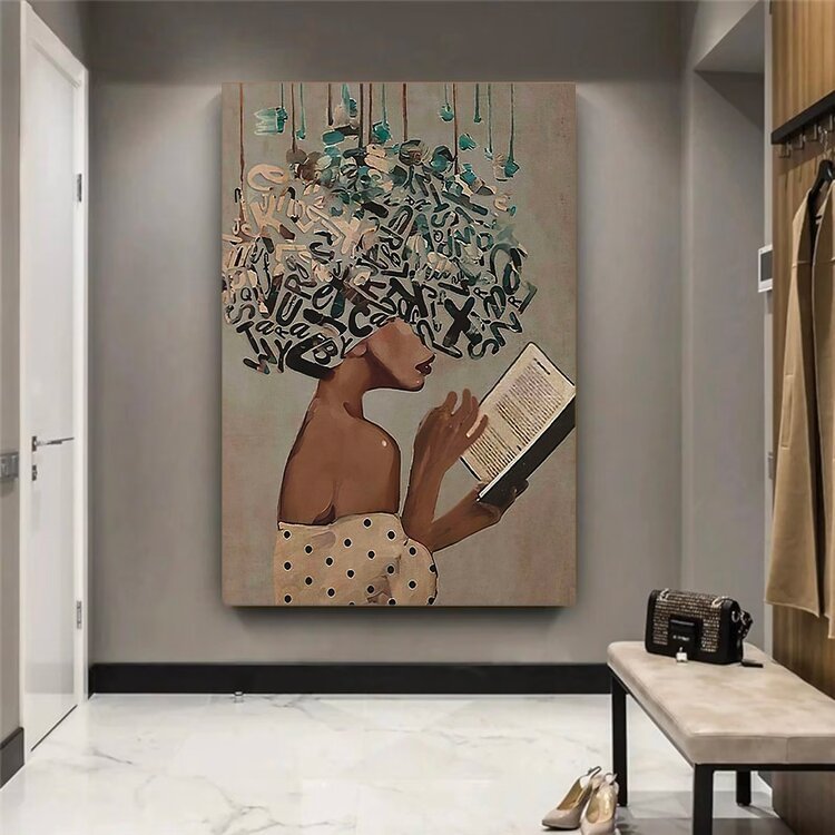 Black Girl Reading A Book Canvas Wall Art