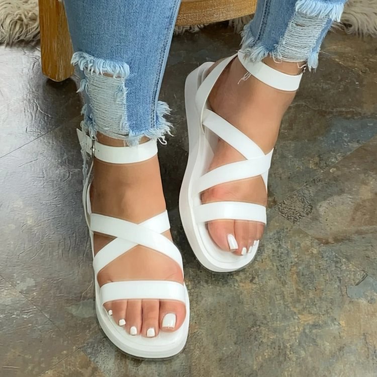 Open Toe Buckle Flat With Plain Sandals