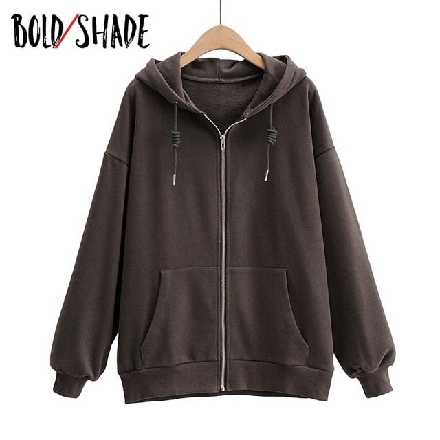 Bold Shade Indie 90s Streetwear Fashion Hoodies Y2k Women Grunge Solid Sweatshirts Long Sleeve Pockets Zipper Hoody Outwear 2020 - BlackFridayBuys