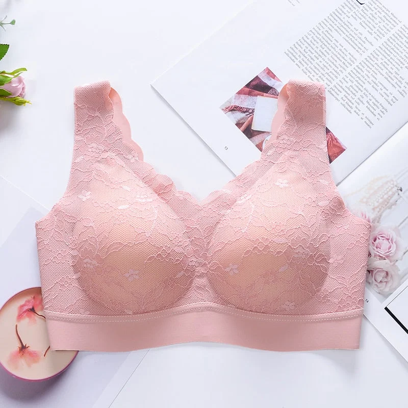 Women Bra Lace Underwear Seamless Bras Wireless Sexy Push Up Brassiere Gathers Pad Intimates Lingerie Beauty Back Latex Bralette