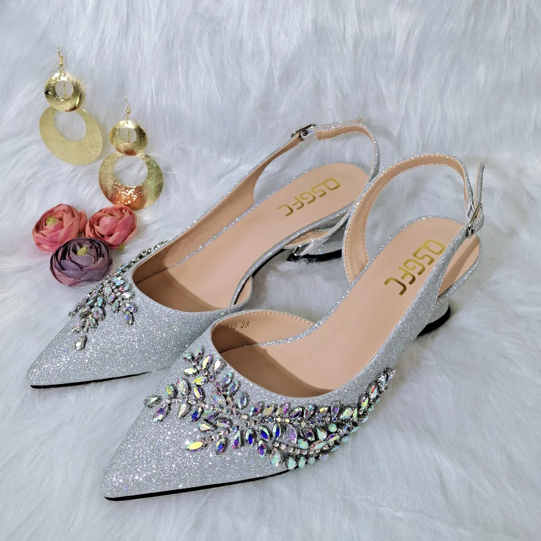 QSGFC 2022 Orange Color Shaped Mid-heel Design Shoes Popular Pointed Ladies Shoes And Bags African Wedding Party Shoes With Bag