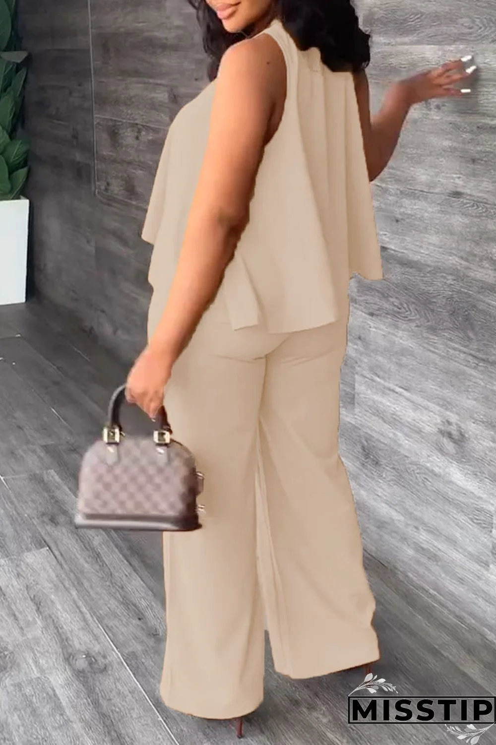 Black Casual Solid Patchwork O Neck Sleeveless Two Pieces