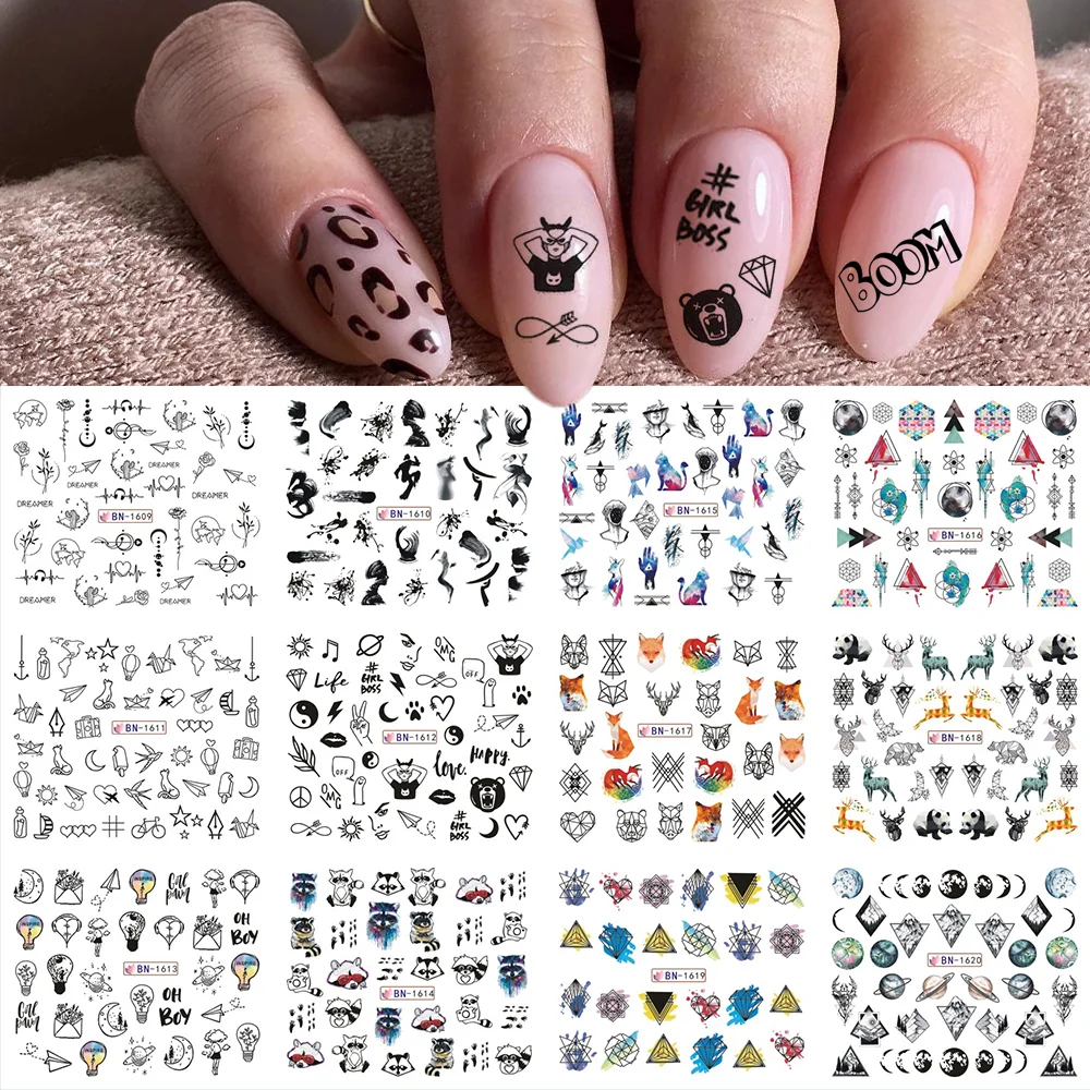 Churchf Graffiti Nail Stickers Lettering Water Nail Decals Trippy Rainbow Lips Sliders French Manicure Tips Watermarks GLJF37-48-Nail Inspo
