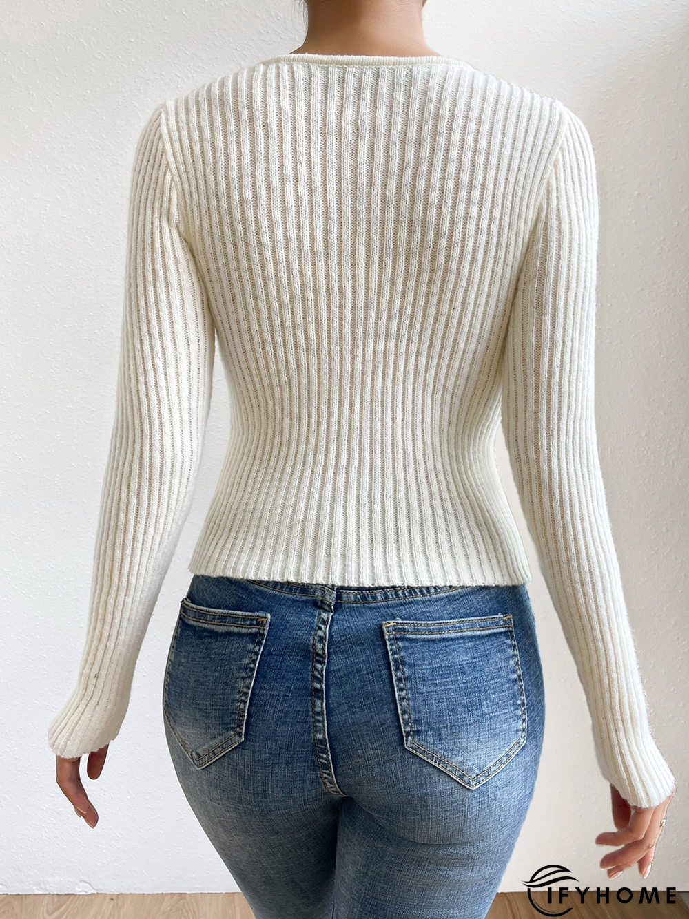 Plain V Neck Casual Yarn/Wool Yarn Sweater | IFYHOME