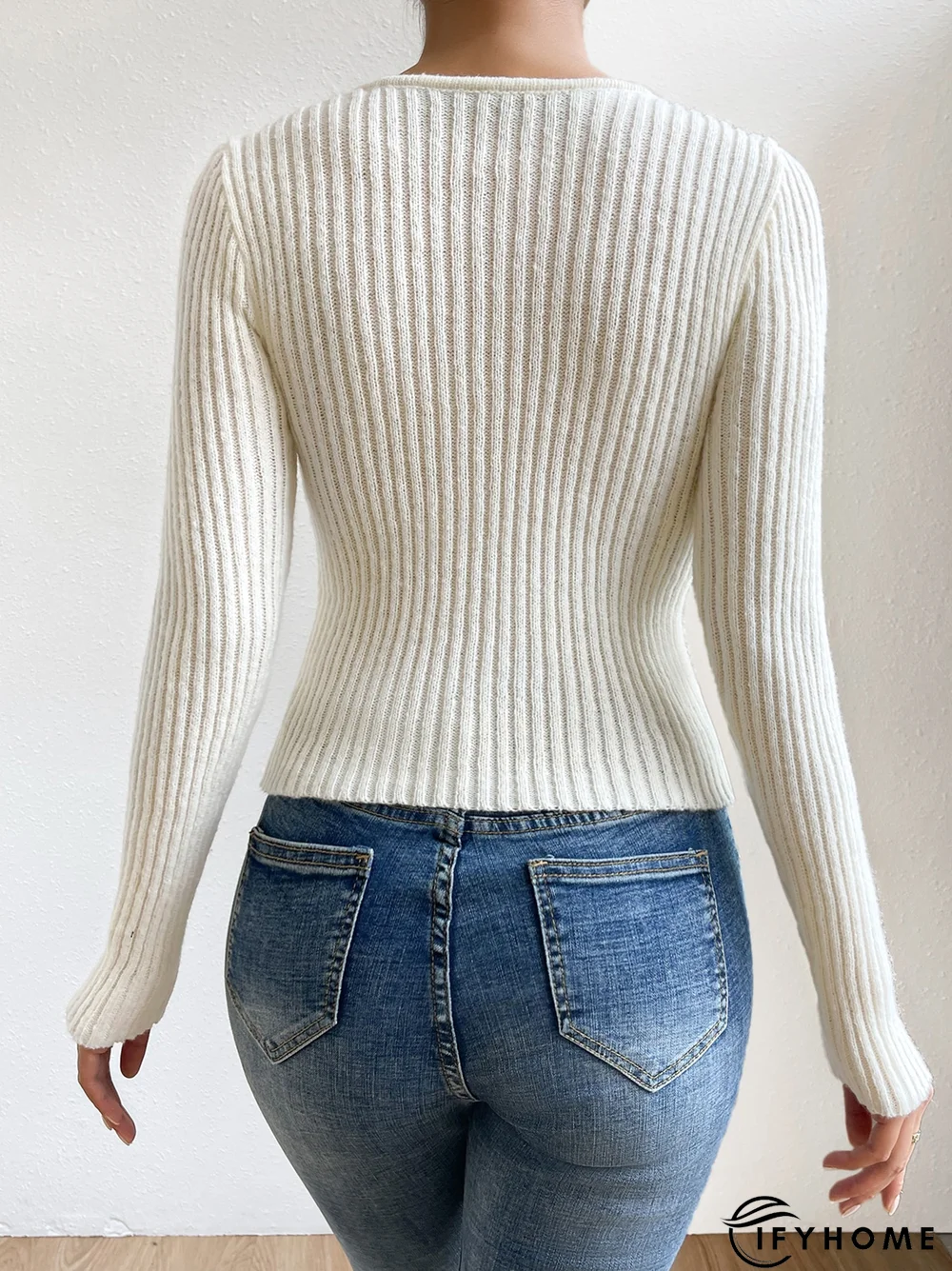Plain V Neck Casual Yarn/Wool Yarn Sweater | IFYHOME