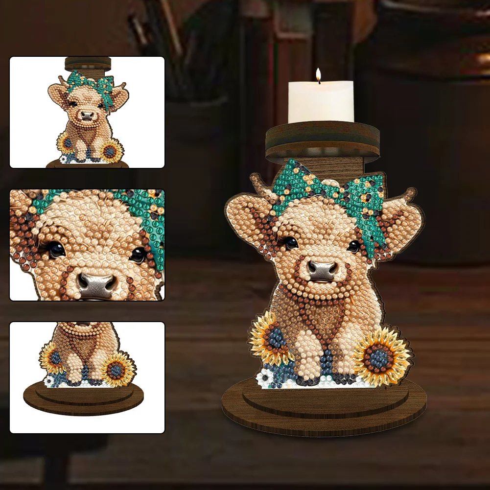 Wooden Highland Yak 5D DIY Diamond Painting Candle Holder Decor for Home Office