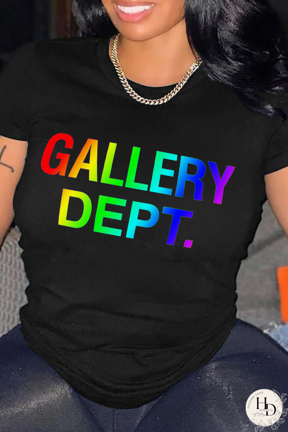 Black Street Print Patchwork O Neck T-Shirts