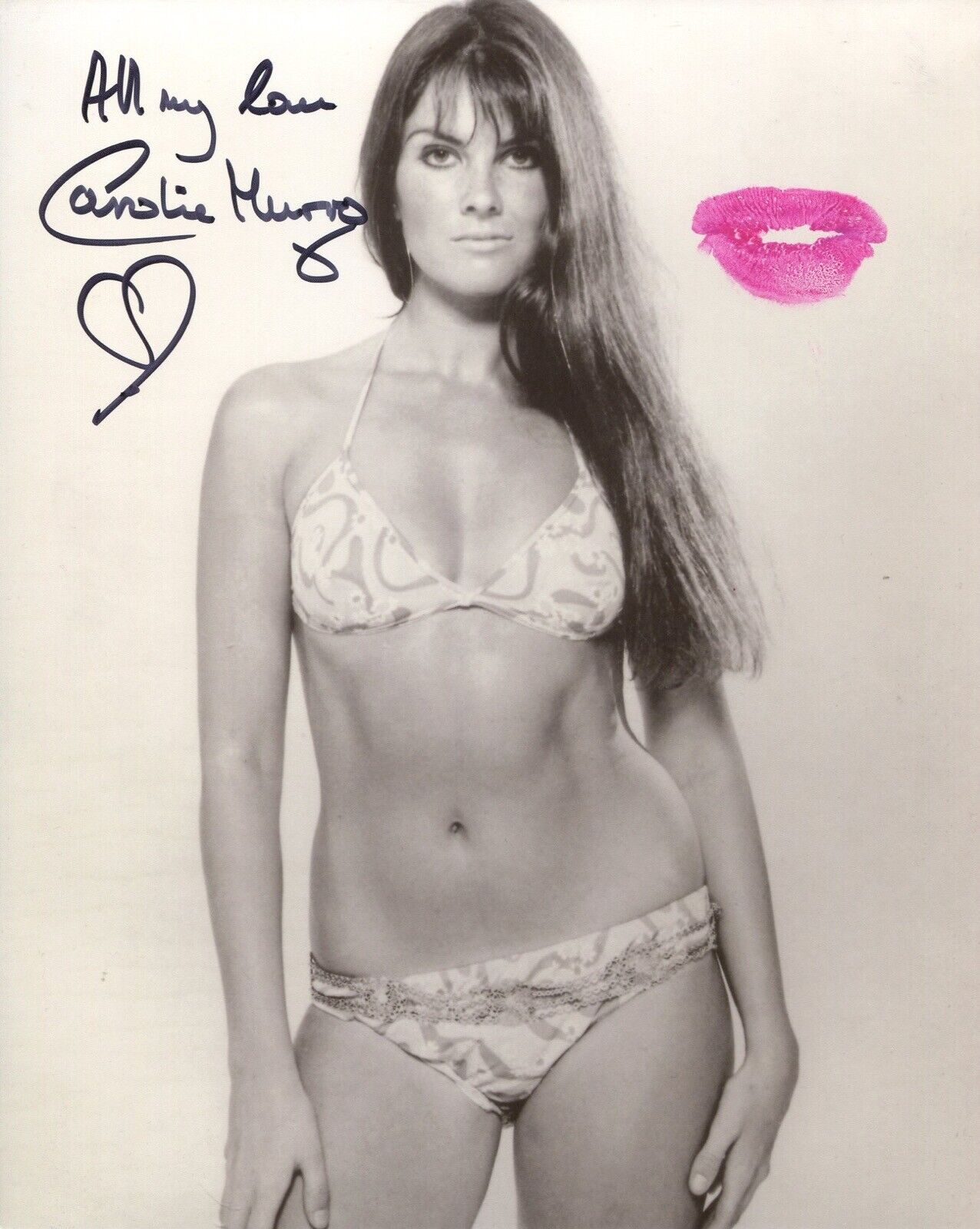 007 Bond girl Caroline Munro signed and lipstick kissed Photo Poster painting - REF 12sa