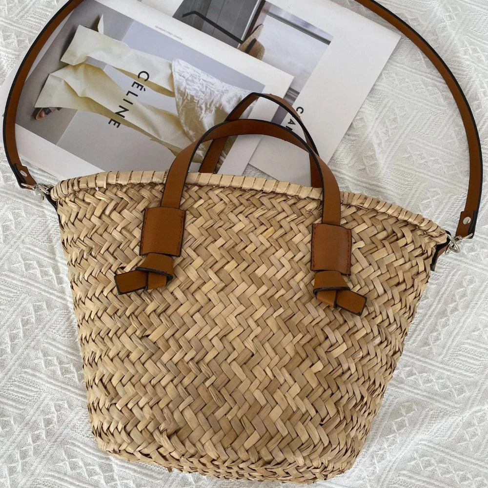 Casual Wicker Woven Basket Bags Rattan Women Handbags Handmade Summer Beach Straw Tote Bag Designer Shoulder Crossbody Bag 2025