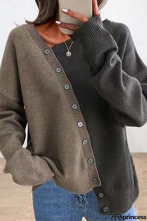 Color Block Asymmetrisch Button Sweater