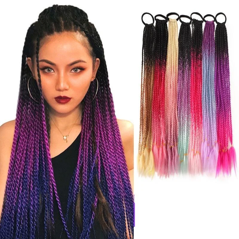 High Temperature Silk Twist Braid Gradient Color Three-Strand Braid Dirty Braid Ponytail