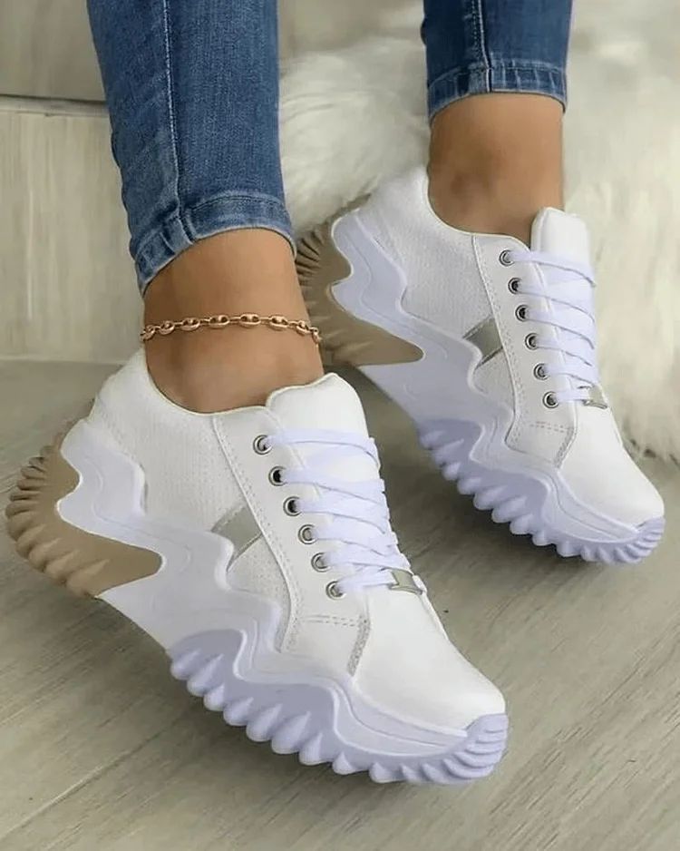 Women's Fashion Casual Daily Color-Blocking Lace-up Sneakers